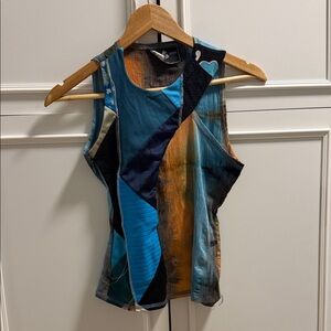 90s patchwork tank in orange & blue